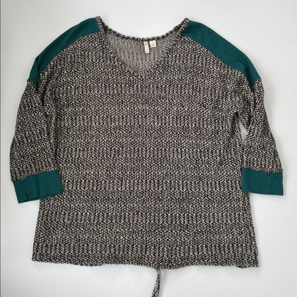 Cato Black and Green V-Neck Lightweight Sweater Optional Ruched Back Large